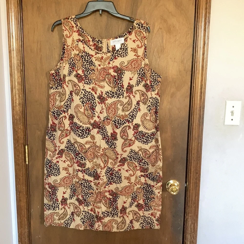 Vintage dress sleeveless paisley animal print  casual office boho XL - Picture 5 of 16
